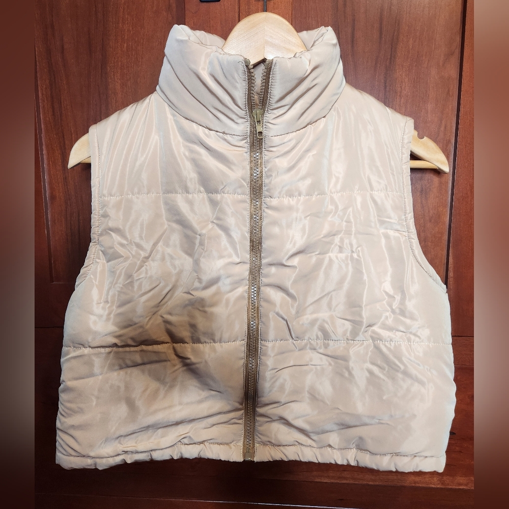 Unbranded Kids Tan Puffer Vest Zipper High Collar Size Small